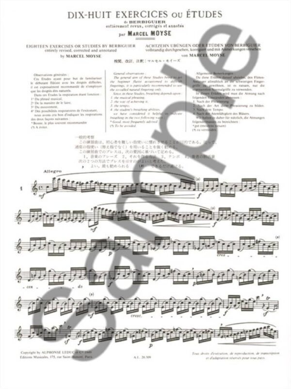 18 Exercises ou études de Berbiguer--